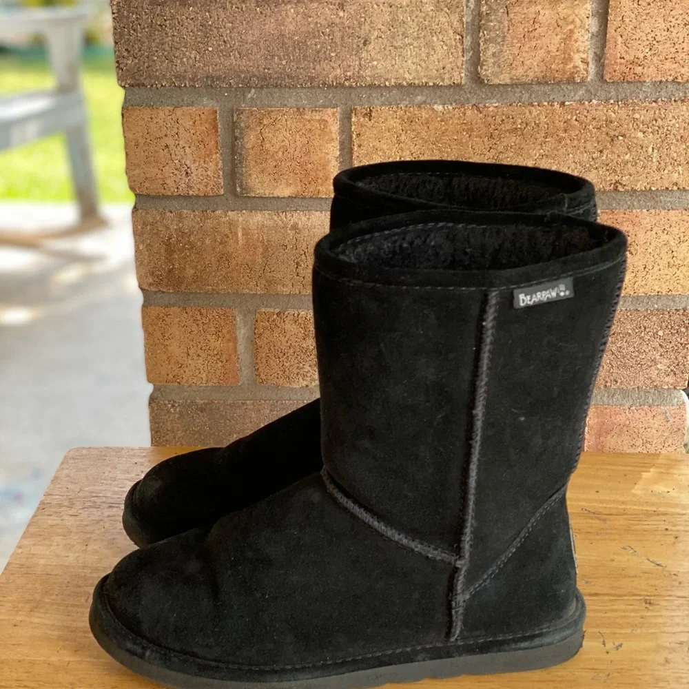 BearPaw Black Dorado II Suede Leather Sherpa Lined Boots Size 8